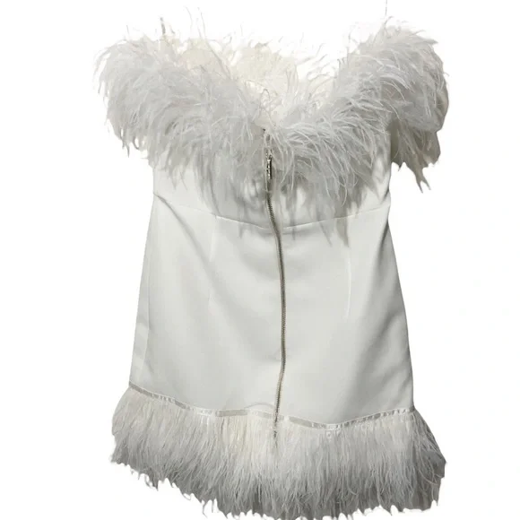 Bronx & Banco Women's Lola Blanc Feather Dress White US sz 8